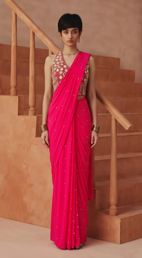 Elise Embroidered Draped Saree — Basanti Kapde aur Koffee
