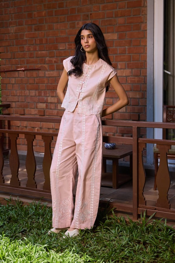Blush Embroidered Pants — Needle Ten