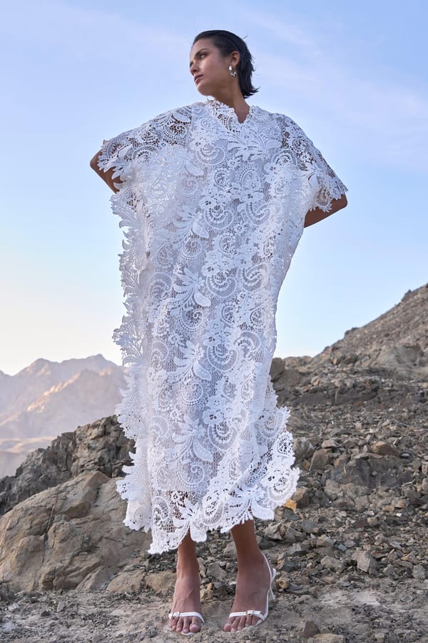 White Lace Maxi Kaftan Dress with Matching Slip — Dash and Dot