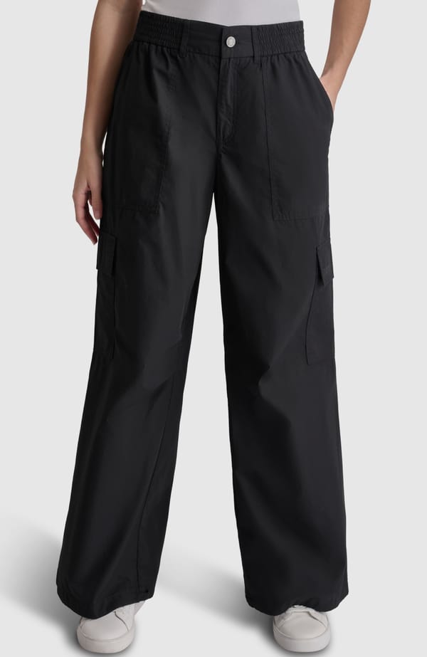 Black High-Rise Wide-Leg Cargo Trousers — DKNY