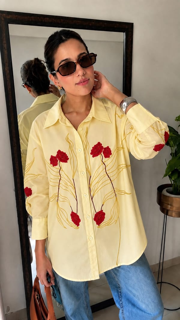 Floral Embroidered Oversized Cotton Shirt — CLOSET AFFAIR