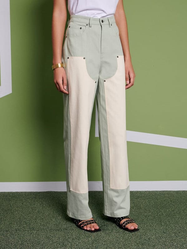 Green High-Rise Straight-Leg Colorblock Trousers — SISTER JANE