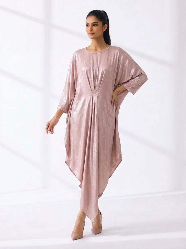 Pink Metallic-Sheen Kaftan with Belt — Dash and Dot