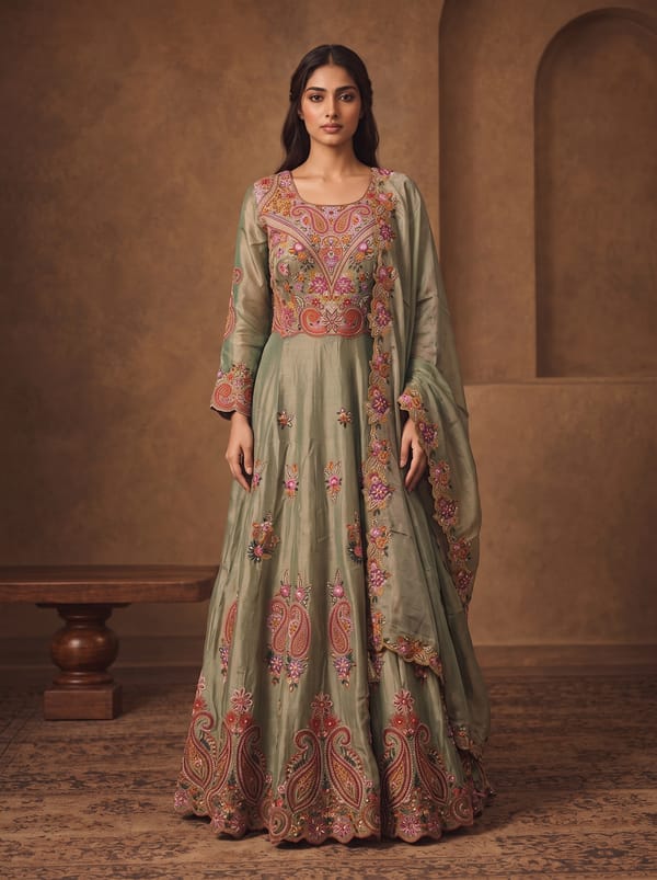 Sabz Gul Anarkali Set — THAKUR CREATIONS