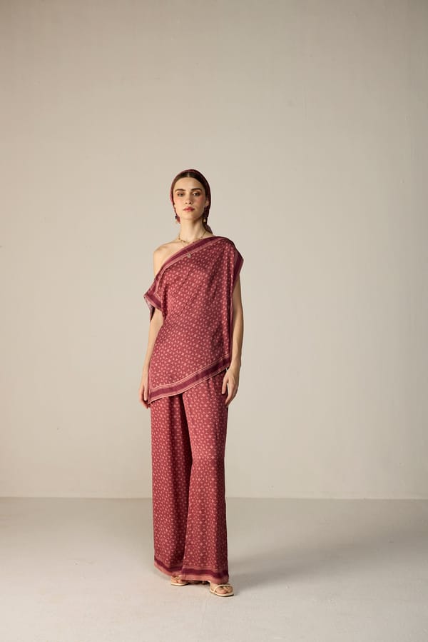 Orbit Berry Geometric Print Wide-Leg Trousers — Calling June
