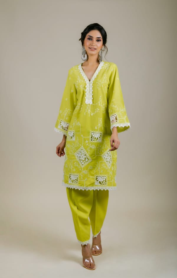 Apple Green Cut Work Suit Set — INCHING INDIA