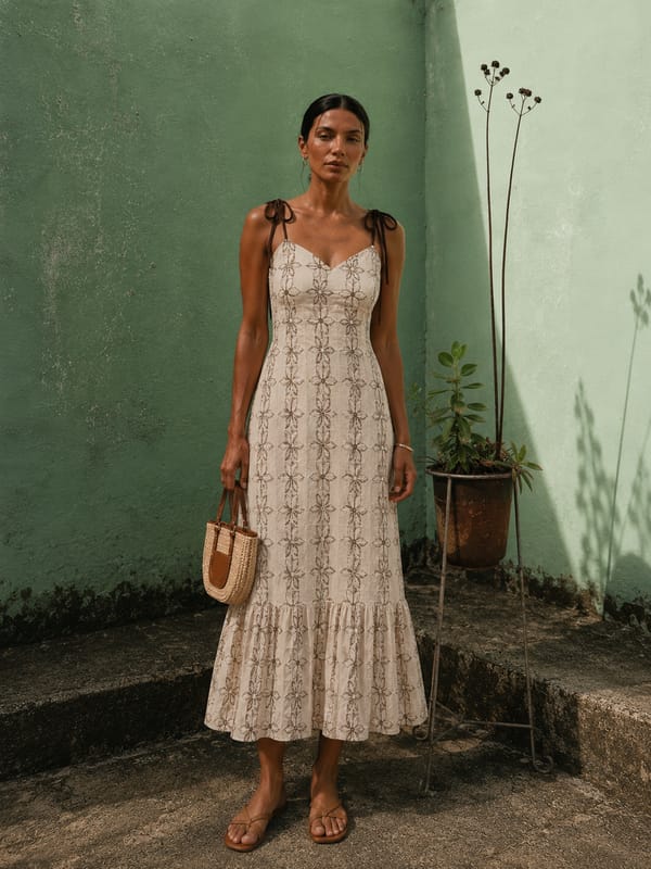 Off-White Embroidered Sweetheart Neck Fit and Flare Midi Dress — Akirah