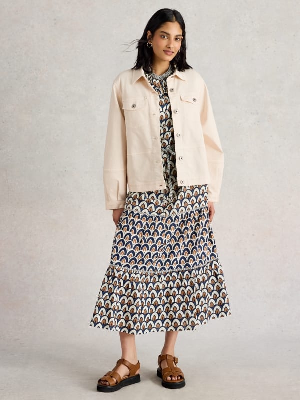 Light Natural Denim Jacket with Button Front — White Stuff