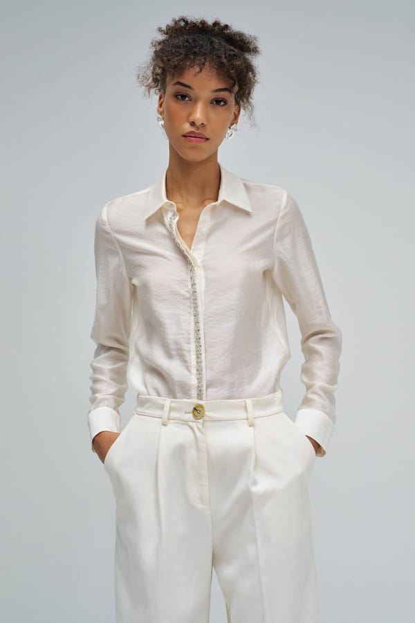 Light Beige Embellished Placket Button-Down Shirt — SALSA JEANS
