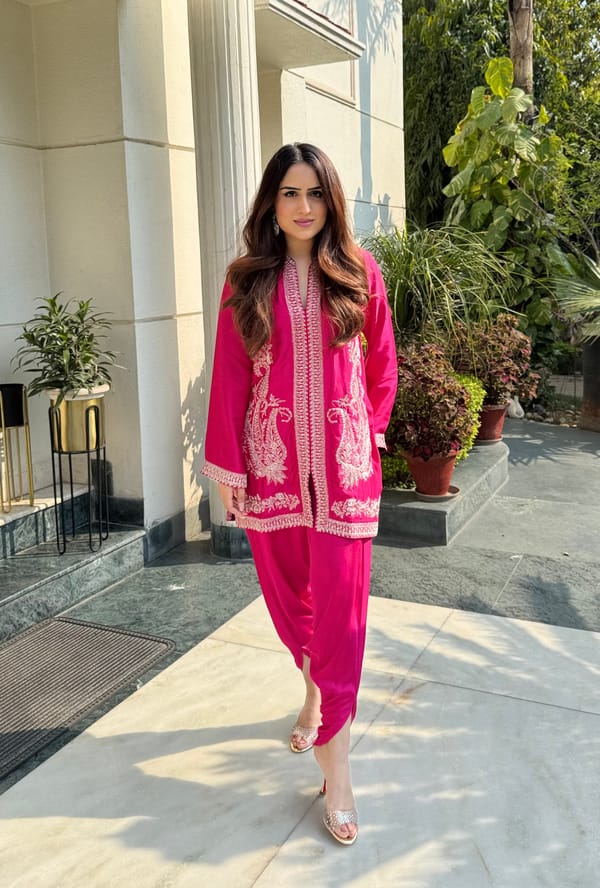 Hot Pink Embroidered Kurta and Dhoti Co-ord Set — INCHING INDIA
