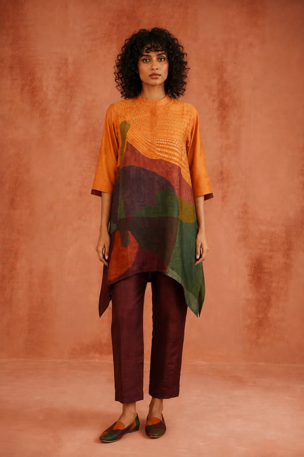 Orange Silk Kurta Paired With Pant — CLOS