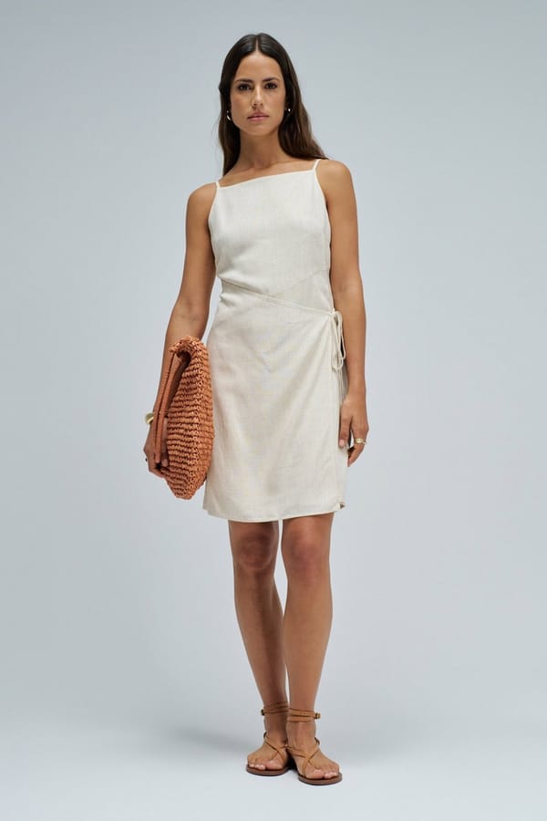 Beige Square-Neck Wrap-Tie Mini Dress — SALSA JEANS