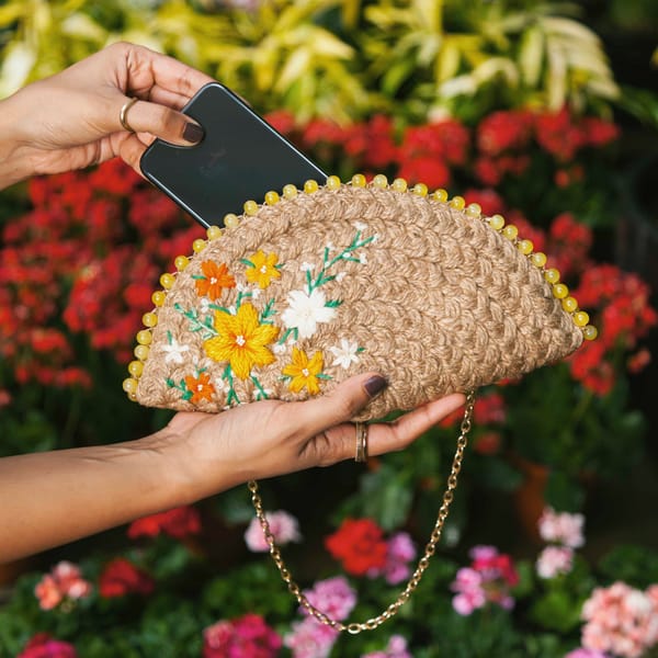 Yellow Bloom Half Moon Clutch Bag — Dhaaga Life
