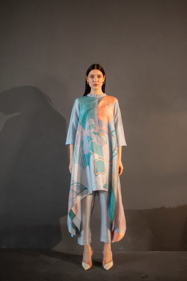 Blue & Orange Long Kaftan Tail Set — CLOS