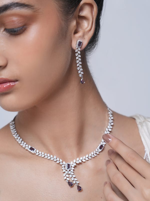 Sleek AD Necklace with Purple Stones — Cao Jewellery