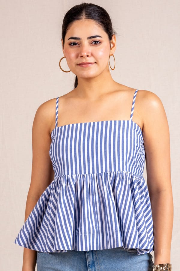 Blue Stripe Peplum Cami Top — Move About Effortlessly