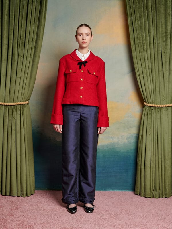 Red Cropped Textured Jacket with Gold Buttons — SISTER JANE