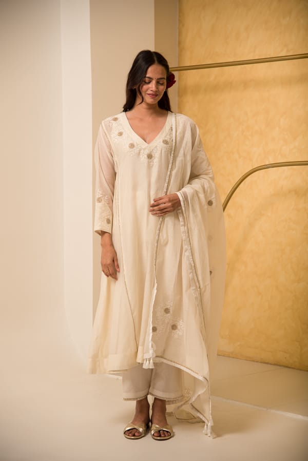 Kyra V-Neck chanderi suit set — Kyra