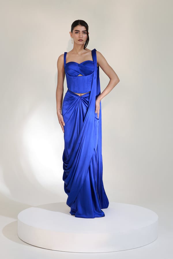 Cobalt Command Corset Saree — LIBAS CAFE