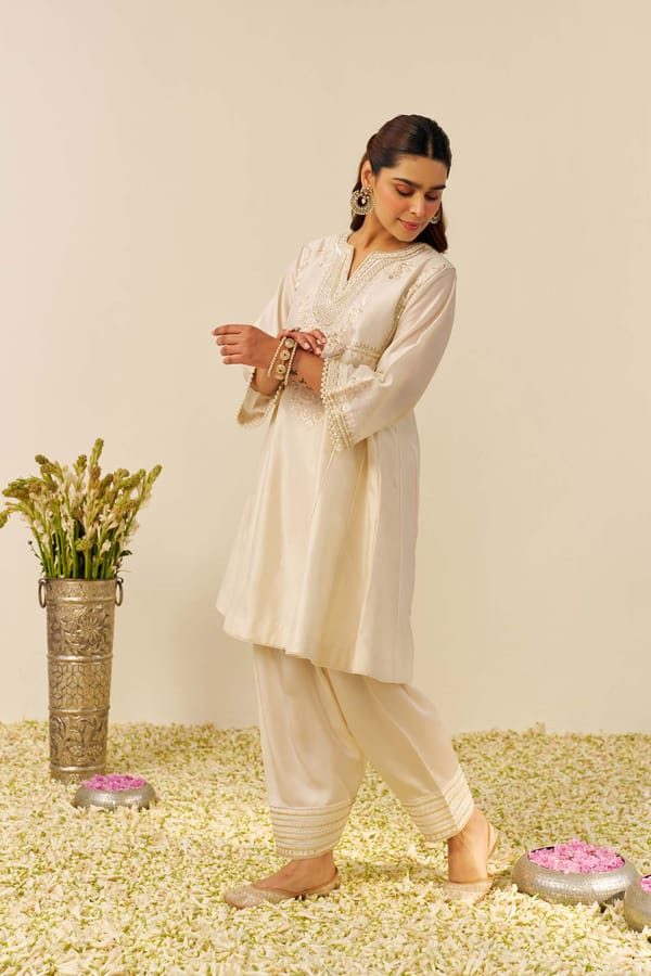 Daisy Ivory Embroidered Short Kurta and Salwar Set — Sheetal Batra