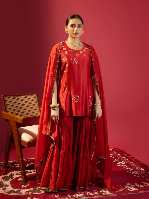 Maroon Short Kurta With Garara Set — KOMAL SHAH