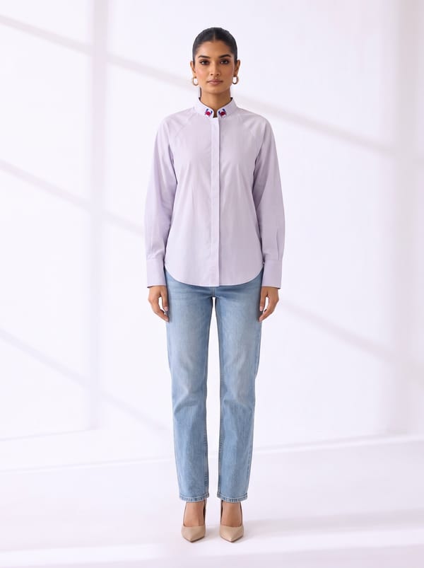 Lavender Shirt With Statement Crab Embroidery — THE LUXURY DRESSING