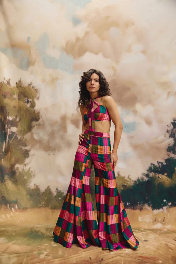 Multicolour Linen Wide-Leg Patchwork Trousers — Zip by Payal Zinal