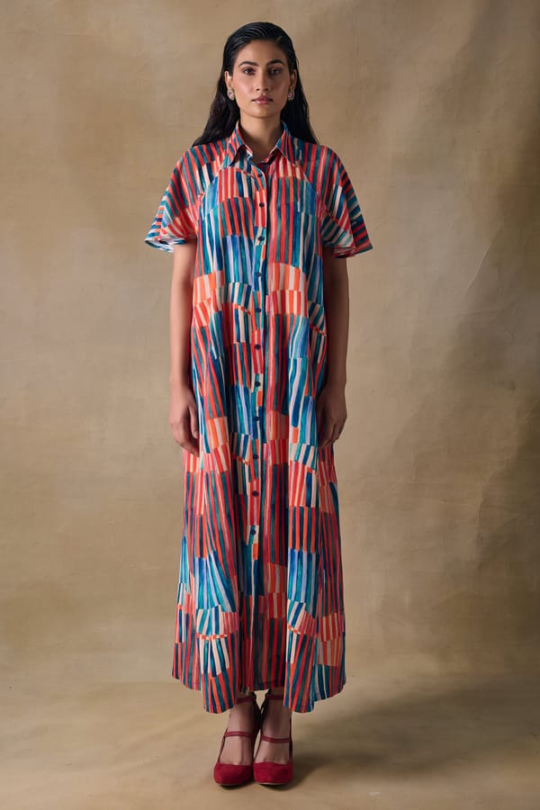 Multicolor Printed Button-Down Maxi Shirt Dress — Pocketful Of Cherrie