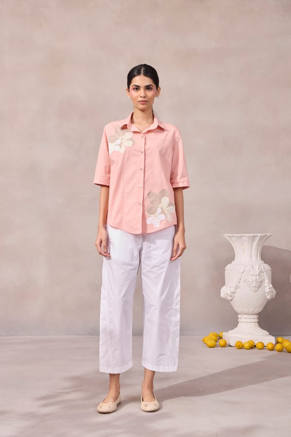 Sunset Pink Cotton Poplin Applique Shirt — 63East