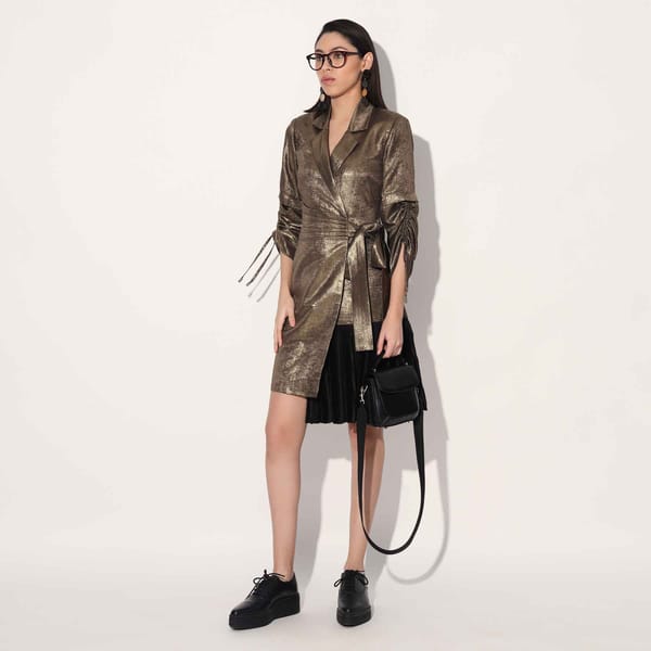 NEBULA GOLD WRAP JACKET DRESS — Linetribe