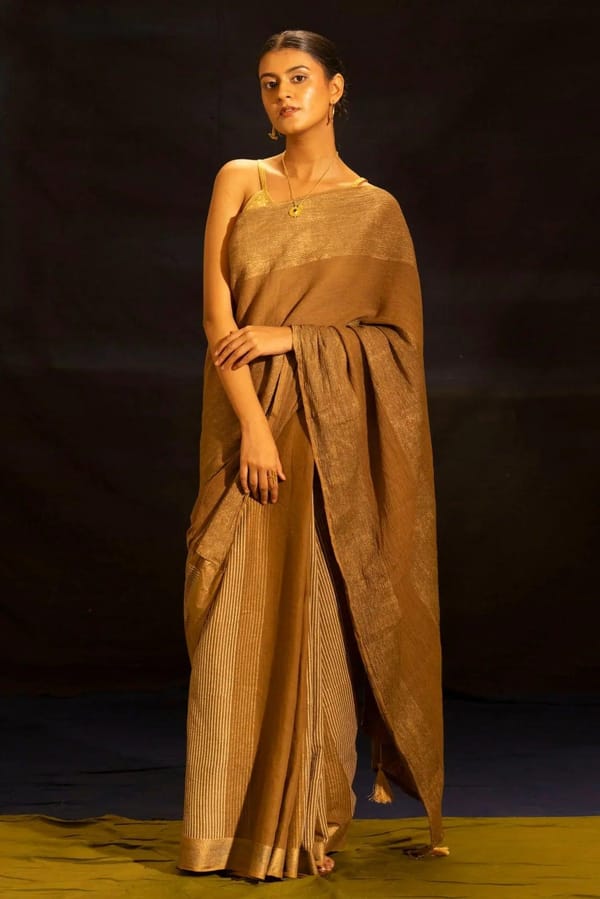 Illume luma Brown Saree with Crinkled Pallu — Banana Labs