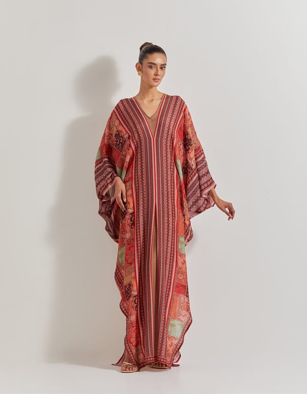 Multicolour Printed Modal Silk Maxi Kaftan — Kavita Bhartia