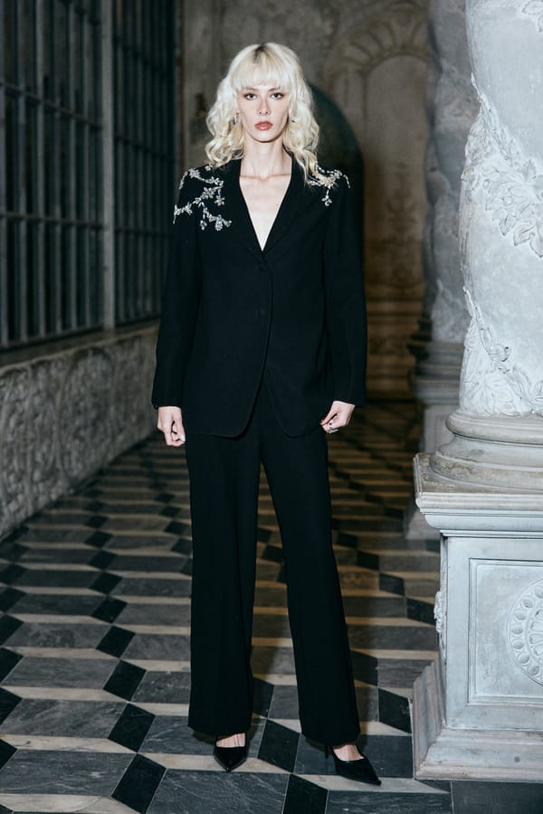 Black Crystal-Embellished Tailored Blazer — Dash and Dot