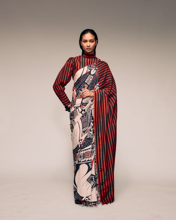 Rust Print Silk Saree — Kritika Murarka
