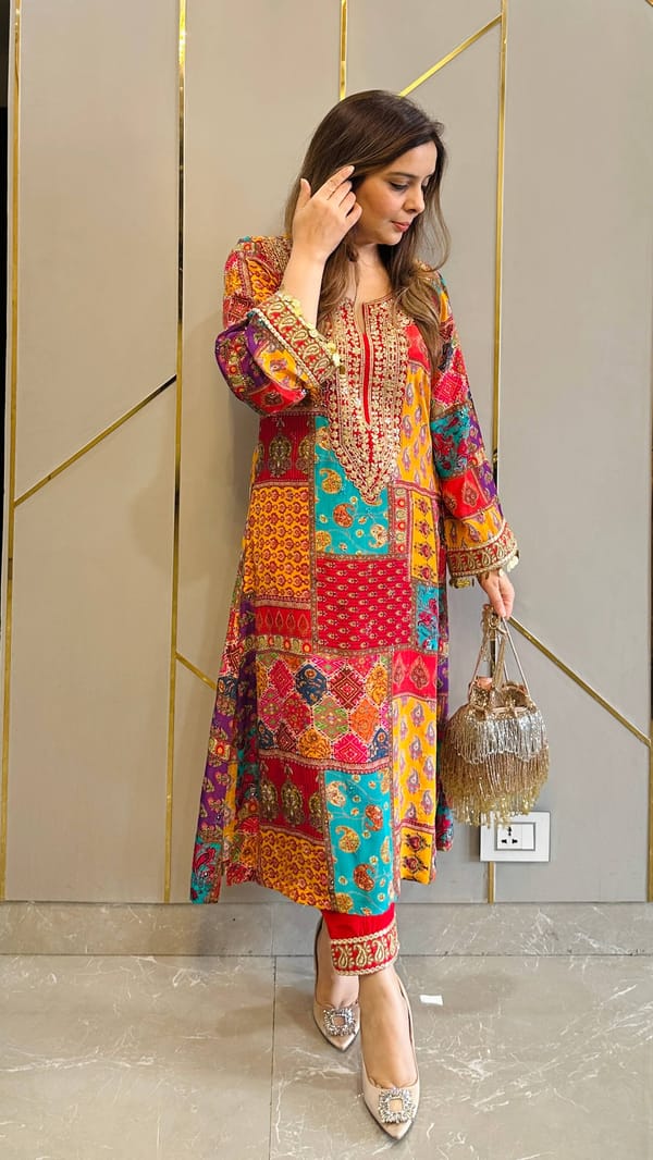 Red Navrang Embroidered Phiran Coord — Kylee Fashions