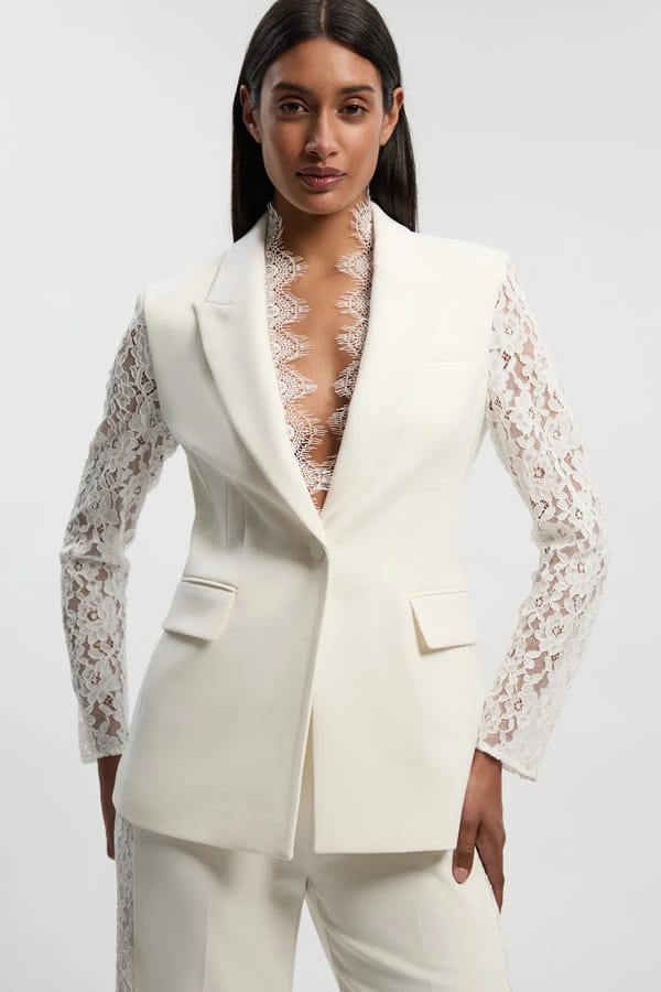 Ivory Tailored Lace-Sleeve Blazer — KAREN MILLEN