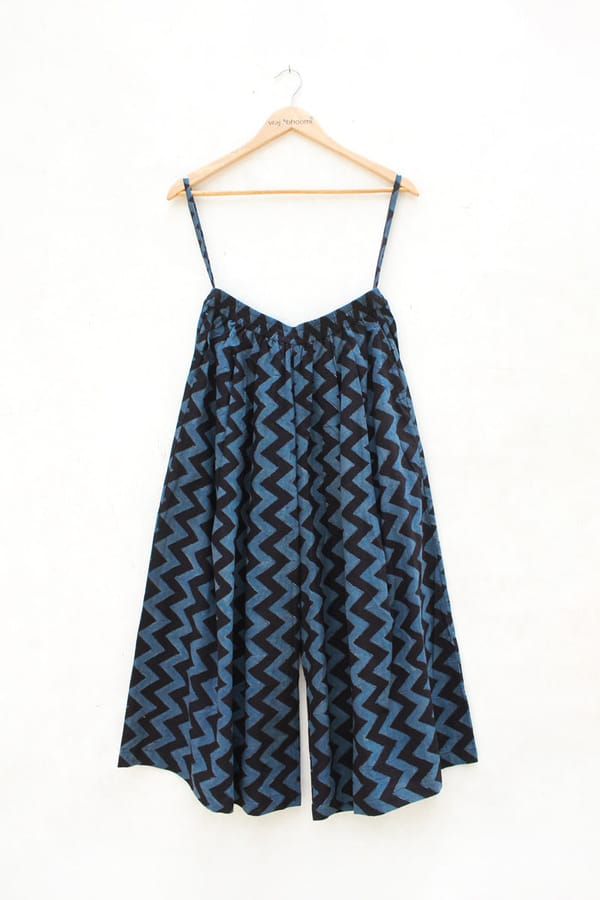 Black Indigo Chevron Print Cotton Culottes — Vraj Bhoomi