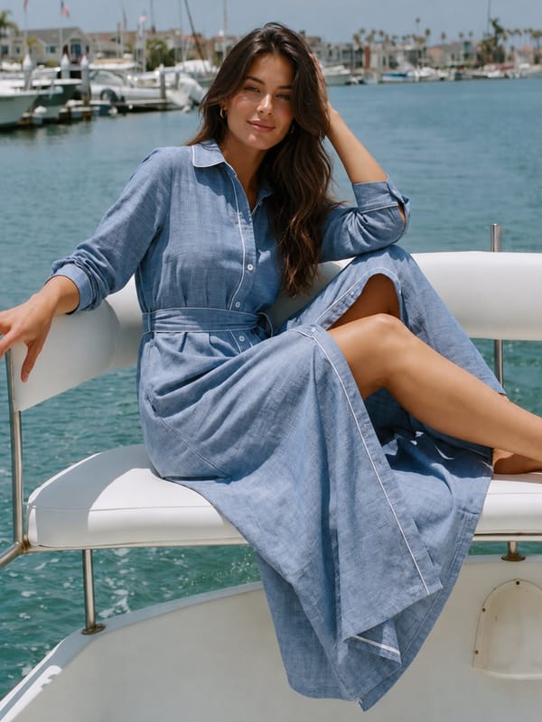 Blue Chambray Colorblock Shirt Midi Dress — Femmella