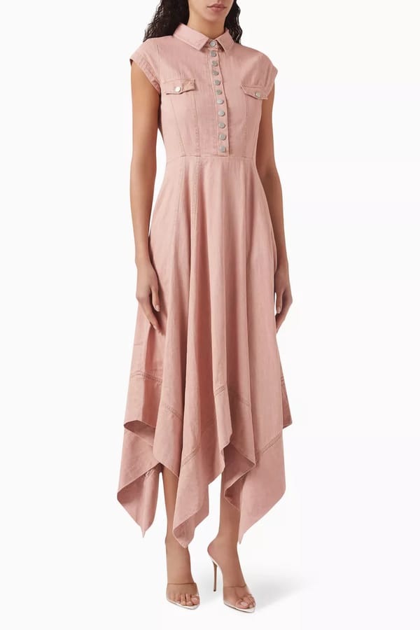 Pink Denim Shirt Dress with Handkerchief Hem — NOTEBOOK
