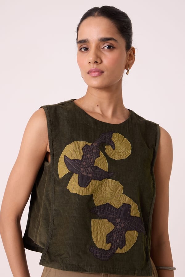 Meesha Green Needlecord Embroidered Top — The Summer House