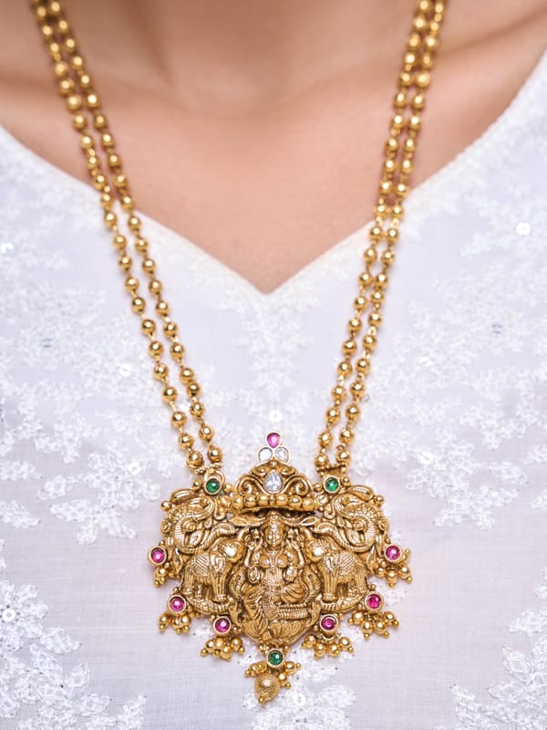 Lakshmi with Elephant Designer Pendant Set — Cao Jewellery