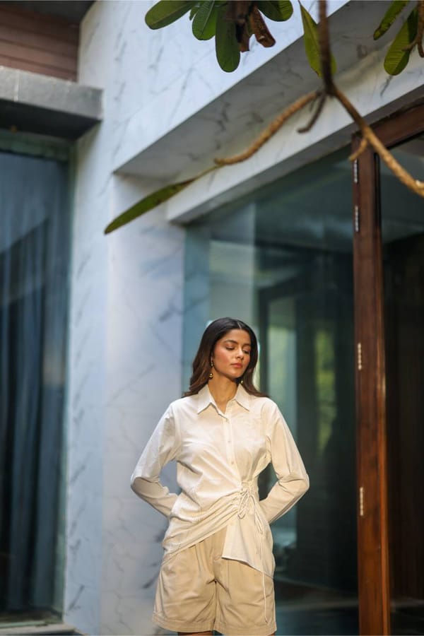 White Hemp Wrap Shirt — EWOKE STUDIO