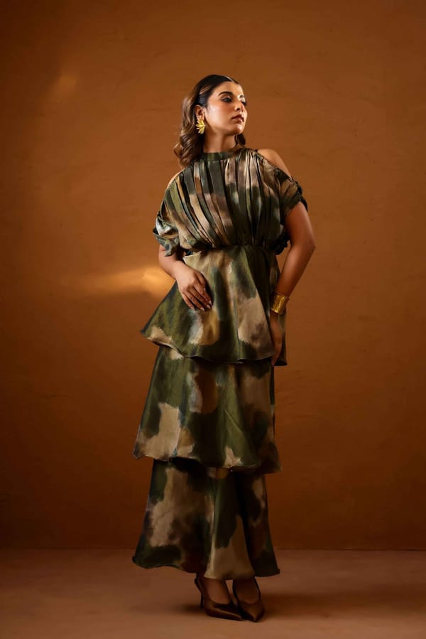 Multicolor Abstract Printed High-Neck Maxi Gown — STUDIO SURBHI