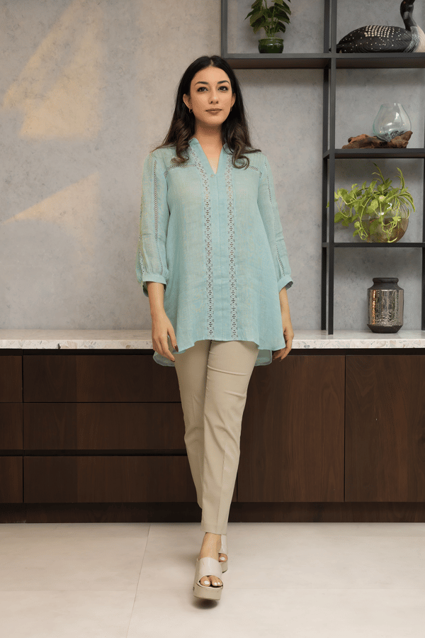 Pure Linen Shirt with Lace Detailing — Omi Clothing