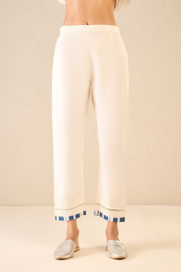 Meadow Stripes: Blue Stripe Border Pants — SHIVANI BHARGAVA