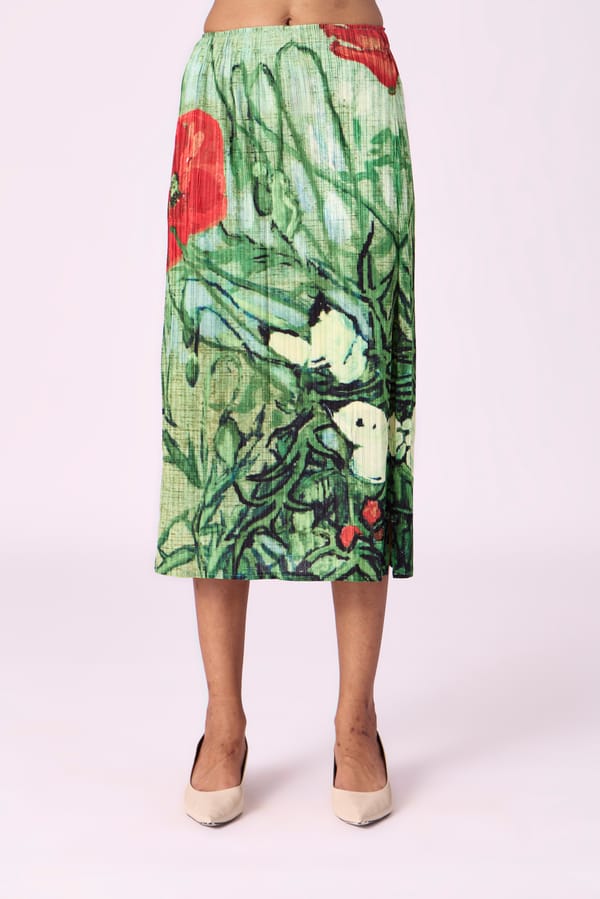 Green Floral Pleated Midi Skirt — Scarlet Sage