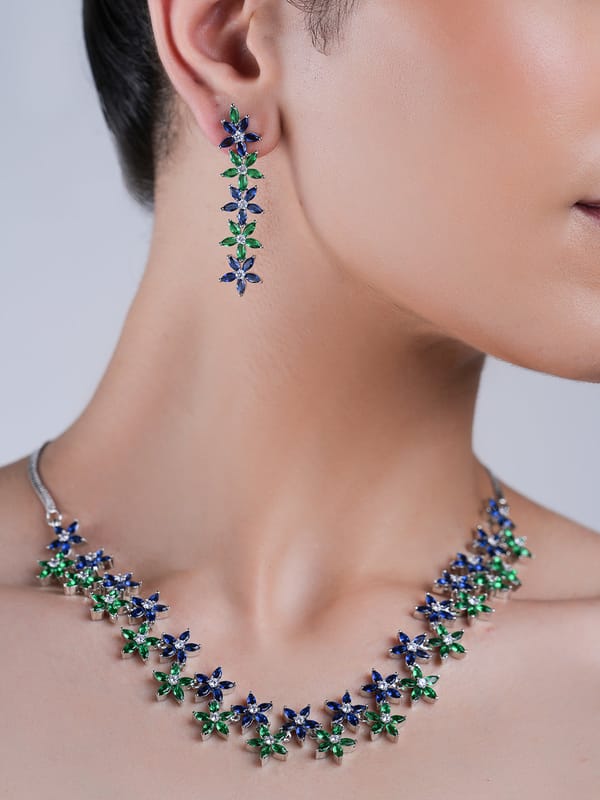 Blue Green Sleek AD Necklace — Cao Jewellery