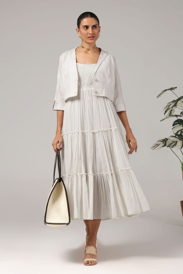 Off White Cotton Tiered Dress — Truly SMA