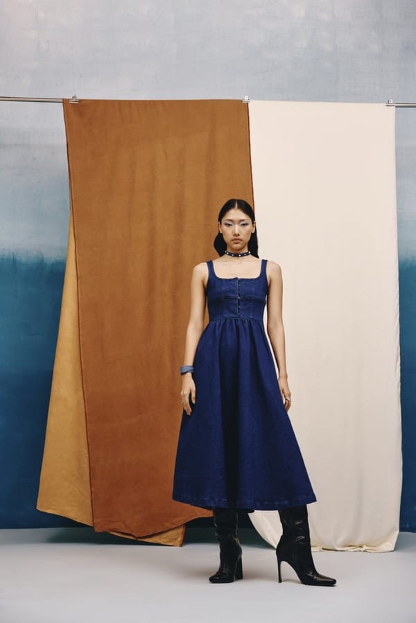 Deep Indigo Denim Fit and Flare Midi Dress — quietBOLD