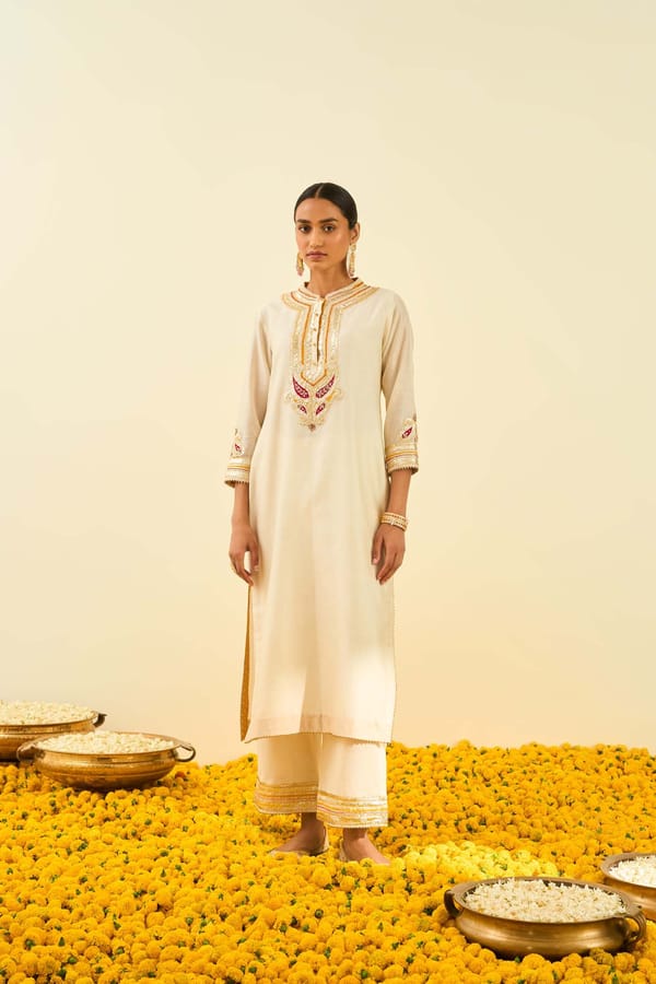 Daisy Ivory Straight Kurta and Palazzo Set with Gota Work — Sheetal Batra
